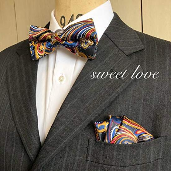 Paisley Colorful Multi [Bow Tie & Pocket Square] 2-Piece Set for Men, One-Touch Setup, FormalCasual, Bartender Style