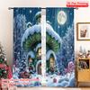 2pcs 2D Flat Printing Merry Christmas Window Drapes Christmas Elf House Snow Globe Polyester Fabric Without Electricity Party