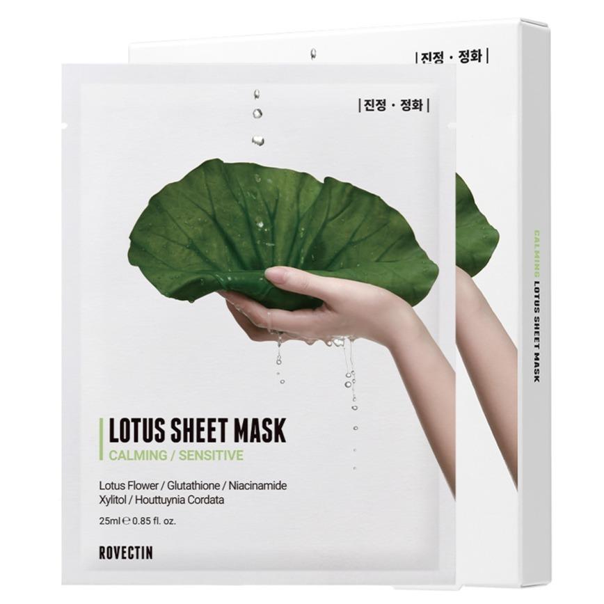 ROVECTIN Clean Lotus Water Calming Sheet Mask - Soothing & Hydrating Facial Mask with 52% Lotus Flower Extract, 25ml (5 Masks)