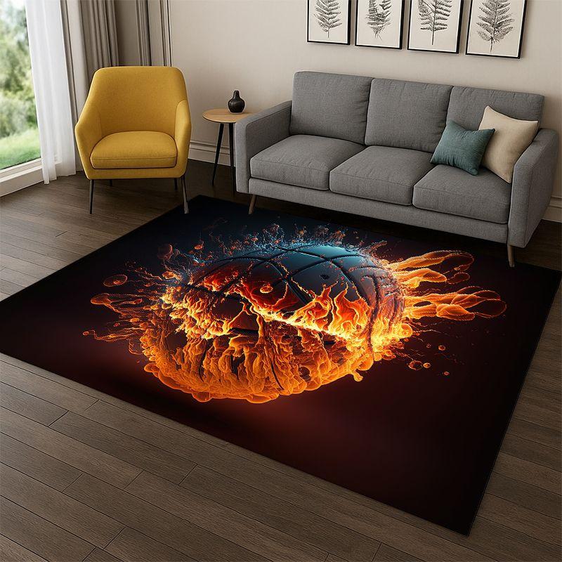 Retro Basketball Court Cartoon Sports Carpet Rug for Bedroom Living Room Sofa Playroom Doormat Home Decor,Kid Area Rug Non-slip