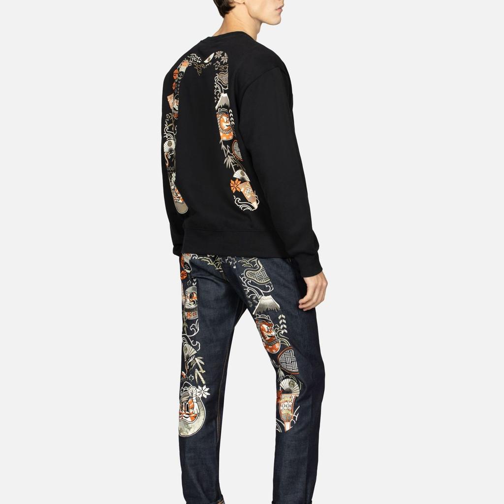 Evisu FW23 Kumadori Daruma Large M Print Logo Round Neck Pullover Long Sleeve Sweatshirt Men Sweatshirt Black 2EAHTM3SW1080RXCT