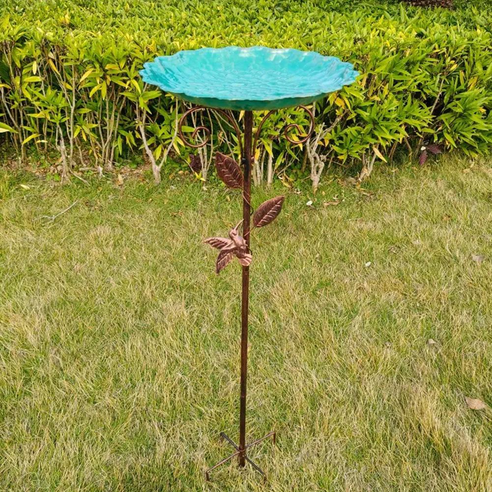 Vintage Bird Bath with Metal Stake Outdoor Birdbaths Rust Proof Metal Bird Feeder Bowl for Garden Patio Yard Lawn