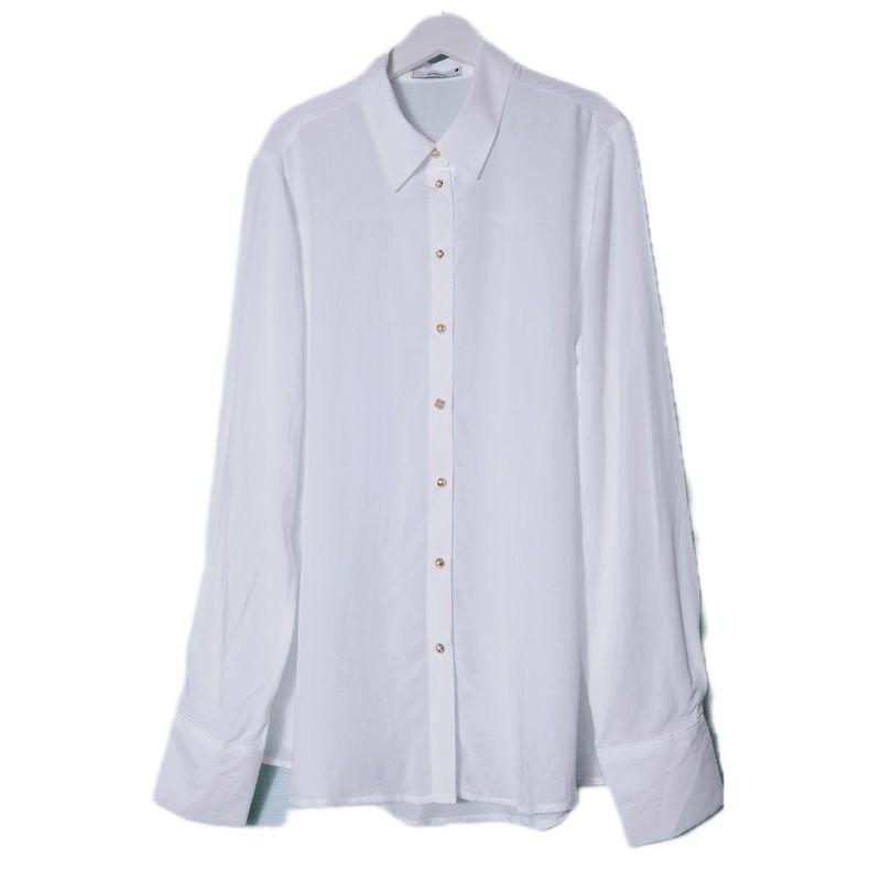 Fashion Original Single Cut Label Wood Tencel Long Sleeves White Shirt Women's Brass Buckle Professional Commute Bottoming Shirt Accessible Luxury OL