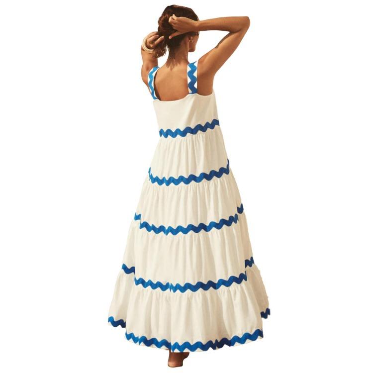 Sommer Dame Ermeløs Svingkjole Casual A-linje Stroppeløs Lang Camisole Seleskjørt Bølge Høy midje Kjoler Vår S-XL