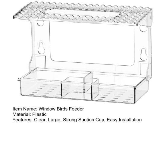 Window Birds Feeder with Suction Cups Clear Wildbird Feeder with Detachable Seeds Water Tray for Outdoor Birds Watching