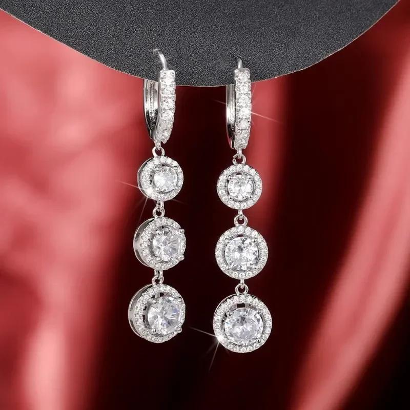 Engagement Mid Length Pendant Earrings Jewelry Elegant Shiny Mosan Diamond Beautiful Gift Milan Girl Fashion Accessories