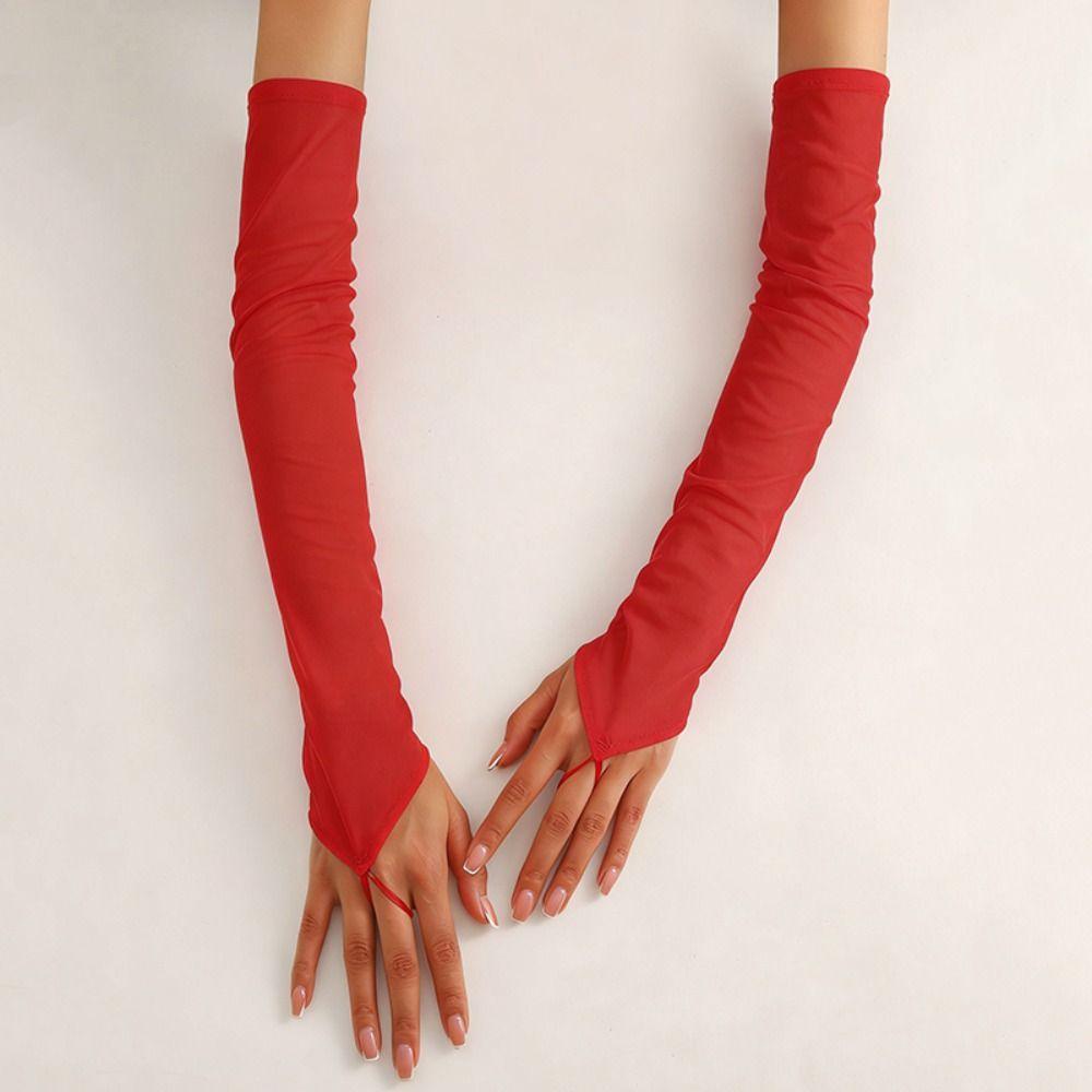 50cm Sun Protection Women Gloves Stretchy Sheer Mesh Gloves Fashion Long Fingerless Gloves  Wedding