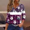 Women's T Shirt Tee Christmas Printed Button 3/4 Sleeve Tunic Daily Weekend Fashion Basic V- Neck Regular Top
