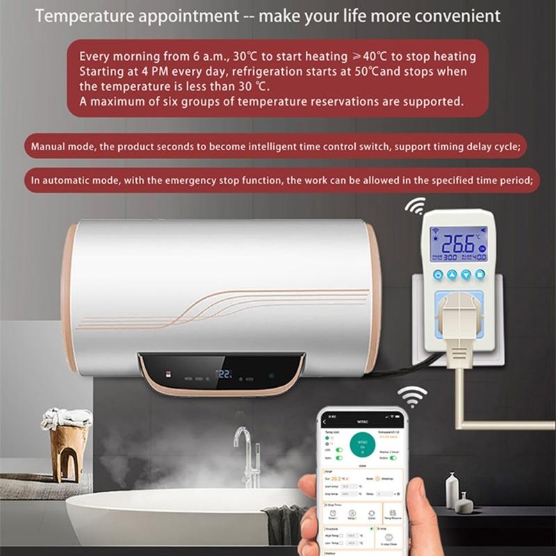 Programmable Thermostat Outlet Plug for Space Heaters 110~220V Heavy Duty