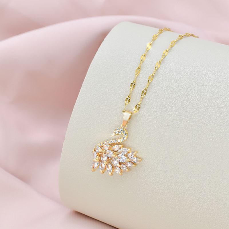 Titanium Steel Swan Necklace Women'S Simple And Versatile Inlaid Zircon Pendant Collarbone Chain