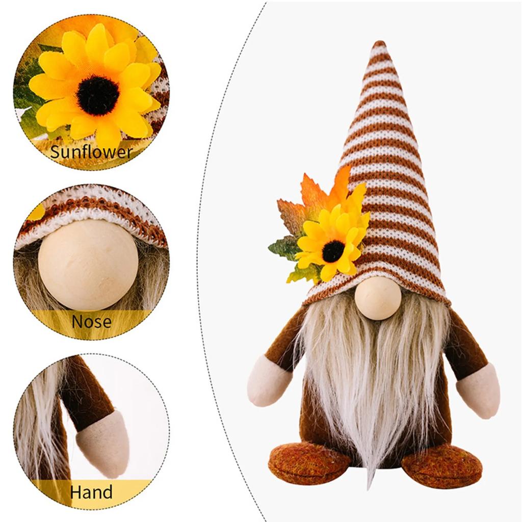 1pc Gnome Sunflower Maple Doll Harvest Autumn Elf Dwarf Plush Faceless Dolls Ornaments for Home Halloween Thanksgiving Decor