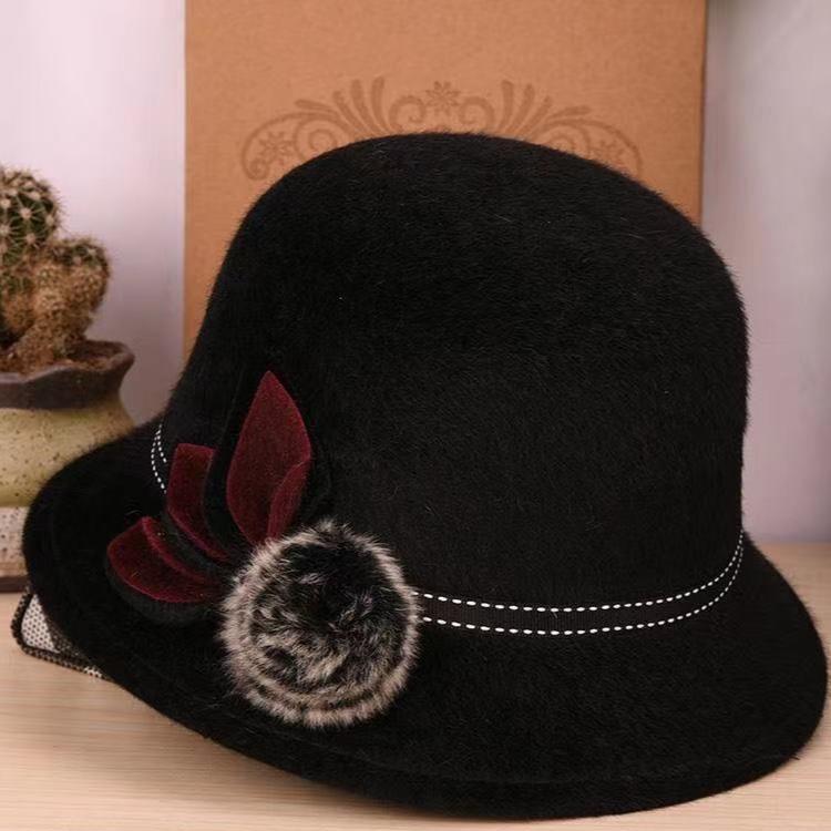 

Осенне-зимняя шляпа-цилиндр, женская элегантная шляпа-котелок, повседневная шляпа, модная шляпа для пожилых мам среднего возраста, корейская версия, осень-зима чёрный