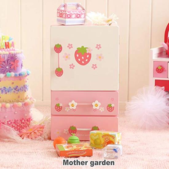 Mother Garden Wooden Toy Wild Strawberry Cutie Chilled Refrigerator Play Set 17 Pieces Accessories Completed Product 441-58399 [Wooden Play Set