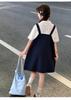 Girls' Summer 2026 Korean Style Letter Print Two-Piece Look Strap Dress - Stylish & Long