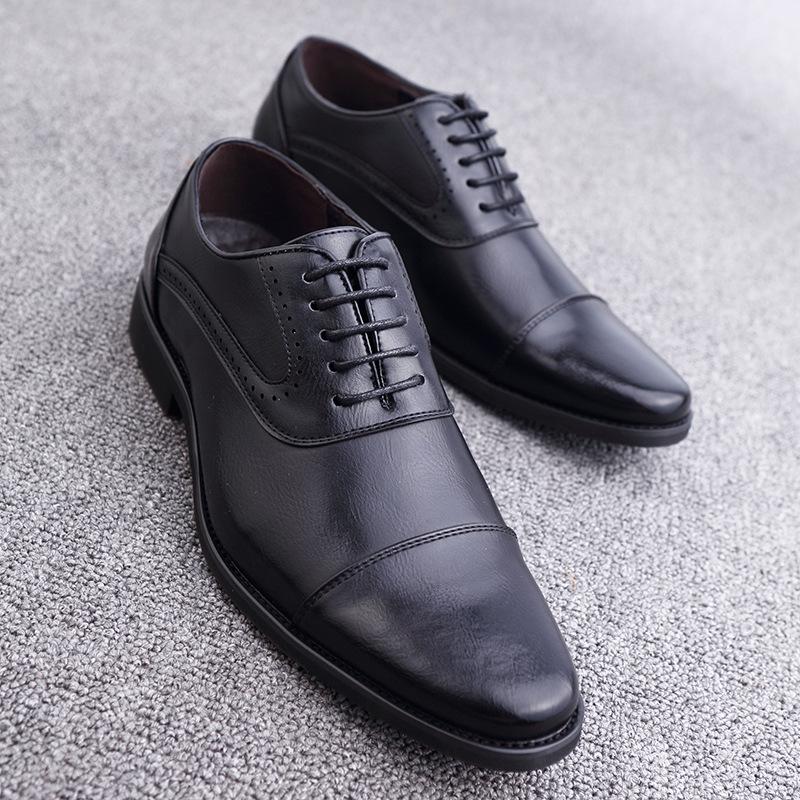 British style three-headed leather shoes business dress inner height increase pointed casual large size suit wedding shoes