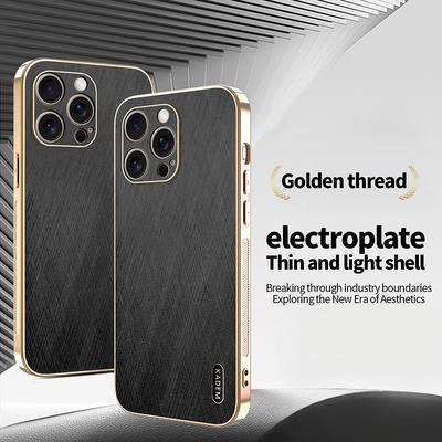 Magsafe Wireless Charging Plating Frame Leather Phone Case For iPhone 16 Pro Max 16E 14 11 12 13 15 Pro Max Bumper Back Cover
