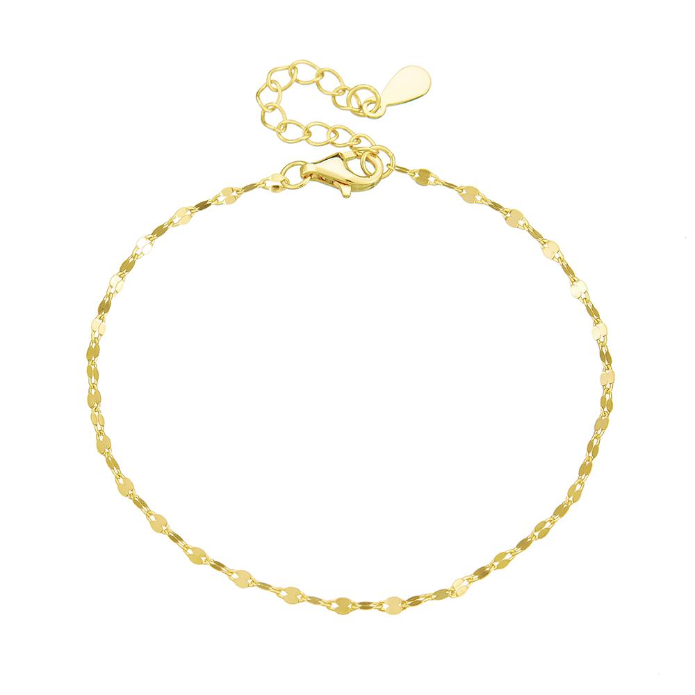 925 Sterling Silver 14K Gold Plated Niche Design Small Flashy Little Pieces Square Beads Chain Bracelet for Women 16+3CM