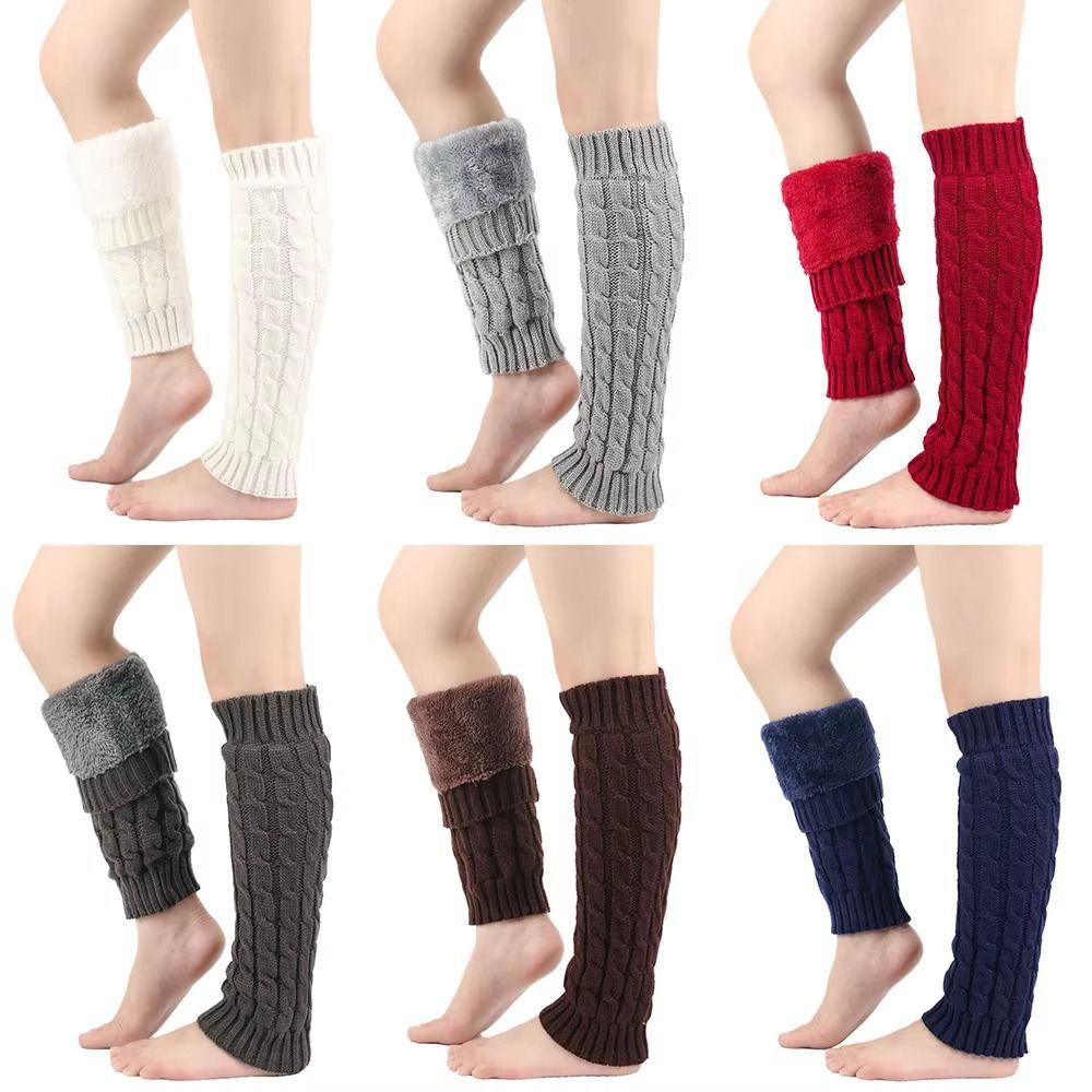 Solid Color Women Leg Warmers Double-Layered Foot Covers Knitting Leg Warmers  Cold Weather