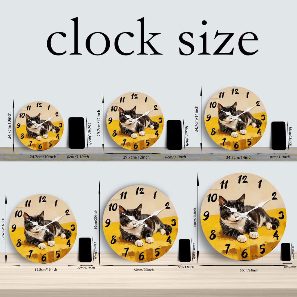 High-Quality Cat High-Quality Pattern High-Quality Wooden High-Quality Wall High-Quality Clock, 10-16Inch High-Quality Silent High-Quality Wall