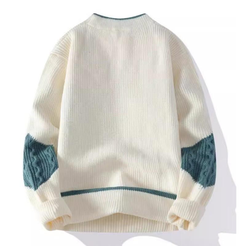 Men's Fall Round-Neck Color-Blocked Sweater: Youth Knit Top, Casual Design