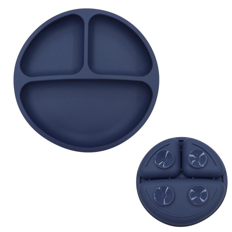 Smiley Face Baby Dining Plate: Silicone Suction Bowl with Lid & Divided Compartments