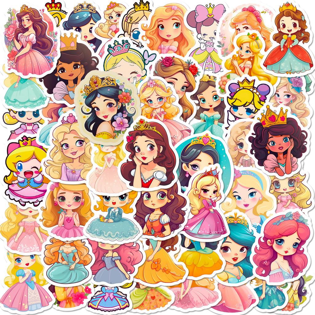 50 Cute Princess Children Stickers Car Mobile Phone Schoolbag Pencil Case Decorative Stickers Waterproof Stationery Creative Stickers