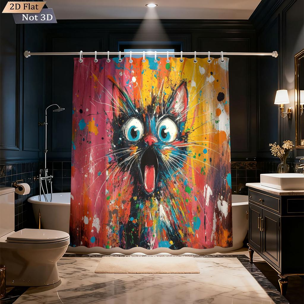 1 Stück Bunter Katzenaufdruck im Graffiti-Stil Wasserdichte Trennwand Sichtschutz Hängender Vorhang Mit 12 Haken Mehrere Größen Einfache Montage