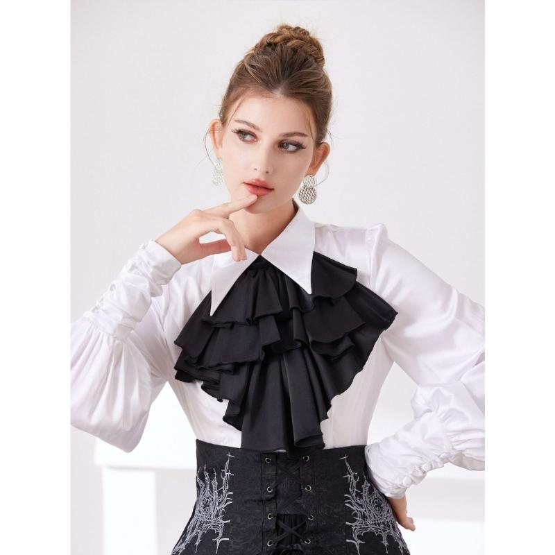 Courtstyles Cravat Necktie Collar Breathable Polyester Detachable Collar Colonial Jabot for Formal Event Women Accessory