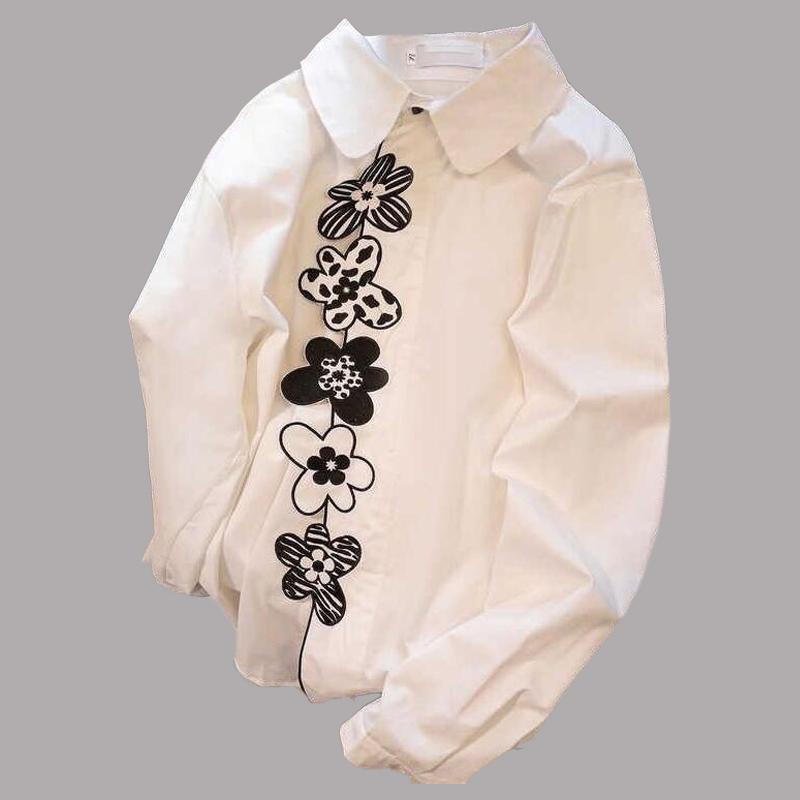 

Рубашка женская японская цветочная вышивка весна и осень свободная ретро шик ленивый ветер длинный рукав топы