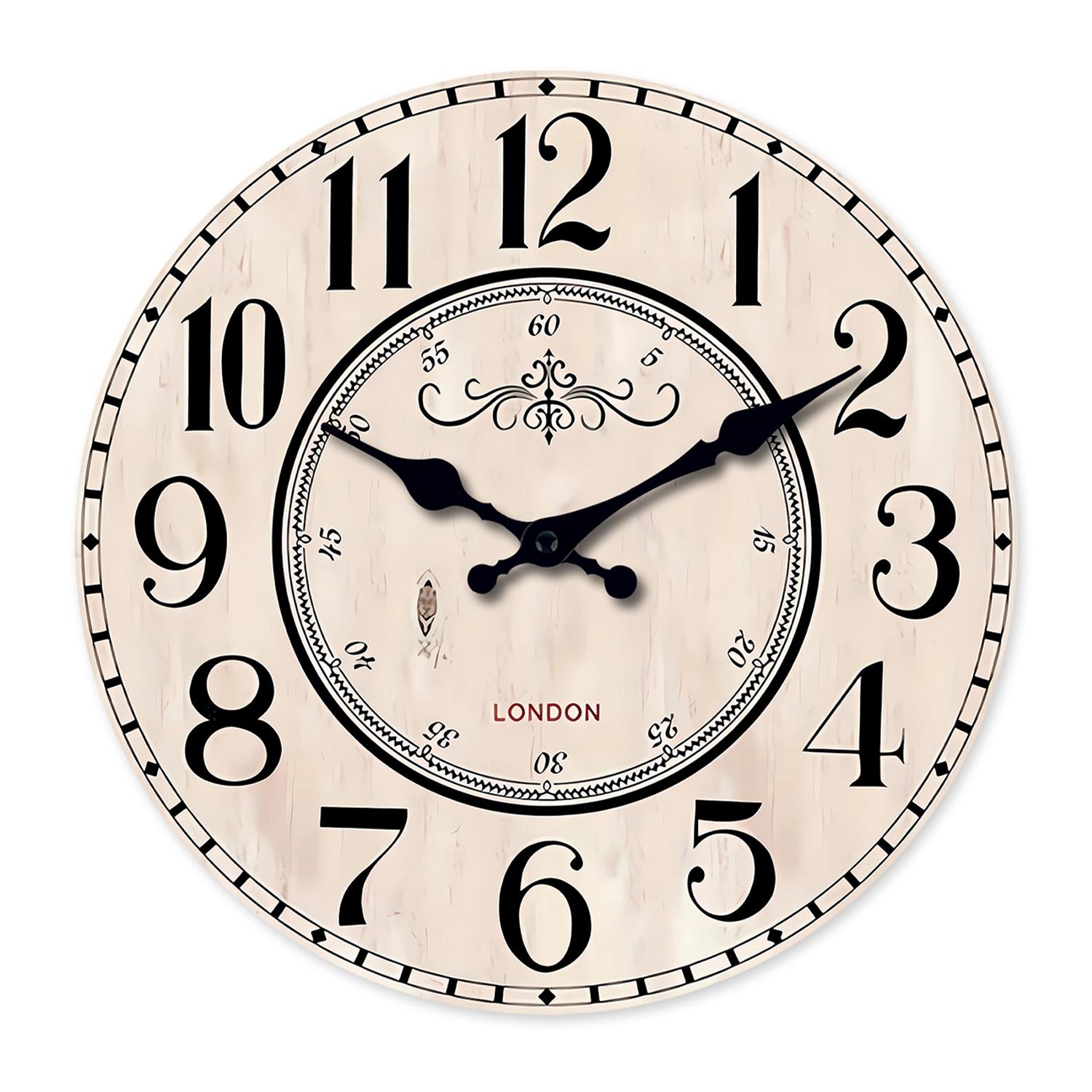 French-Style High-Quality Retro High-Quality London High-Quality Arabic High-Quality Numeral High-Quality Pattern High-Quality Wooden High-Quality (as the picture,10Inch)
