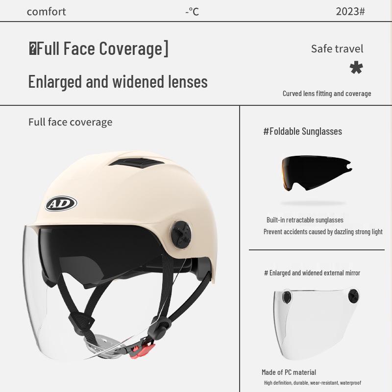 3C Certified Unisex Electric Vehicle Half Helmet with Double Visor, Summer Sun Protection, All-Season Use for Scooters & Motorcycles
