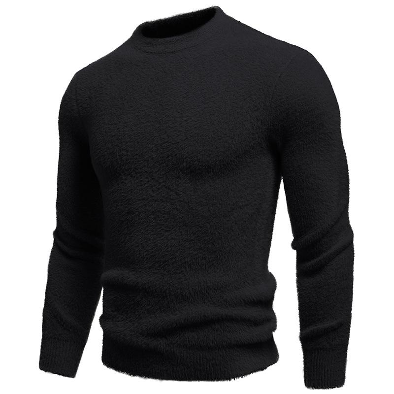 2025 Winter Men's Faux Mink Fur Round Neck Pullover Knitwear - Youth Fashion Casual Base Layer