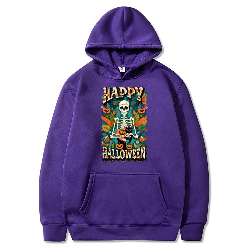 Happy Halloween Autumn Winter Fleece Hoodie Street Fashion Hoodie Men's and Women's Casual Long Sleeve Warm Hoodie