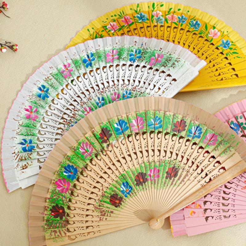 Folding Fan Wood Spanish Fan For Dancing Printing Hand Folding Fan Home Decorations