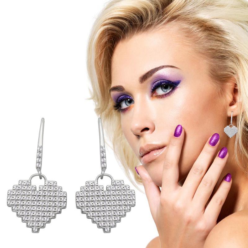 High-End Jewelry Women S Earrings, Love Heart Micro-Inlay Earrings, Heart-Shaped Light Luxury Earrings белый