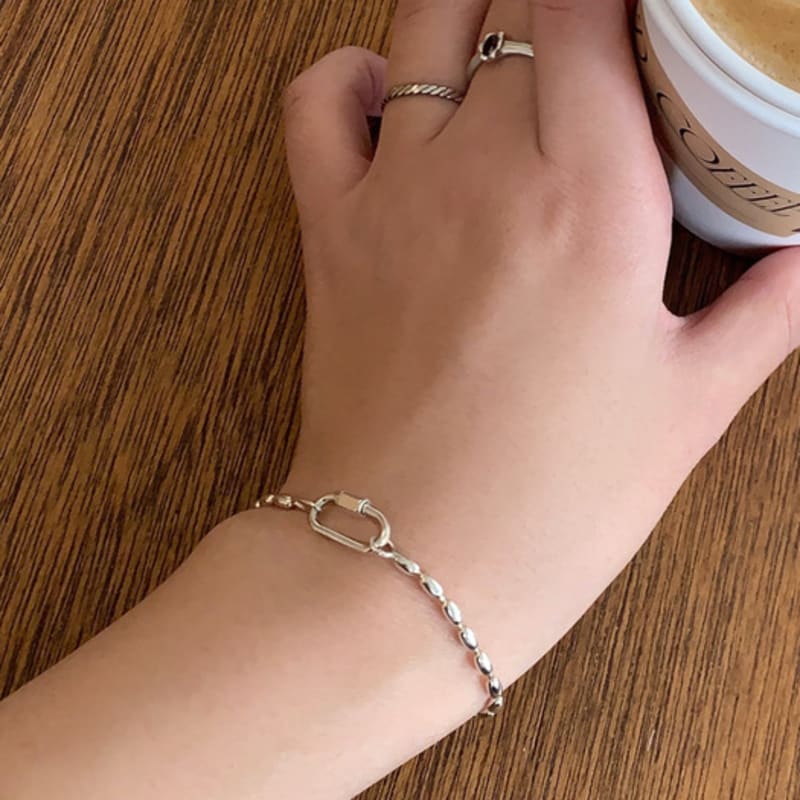 Warmrecord Silberne Eierkugel-Klipp-Gliederkette Armband_B012