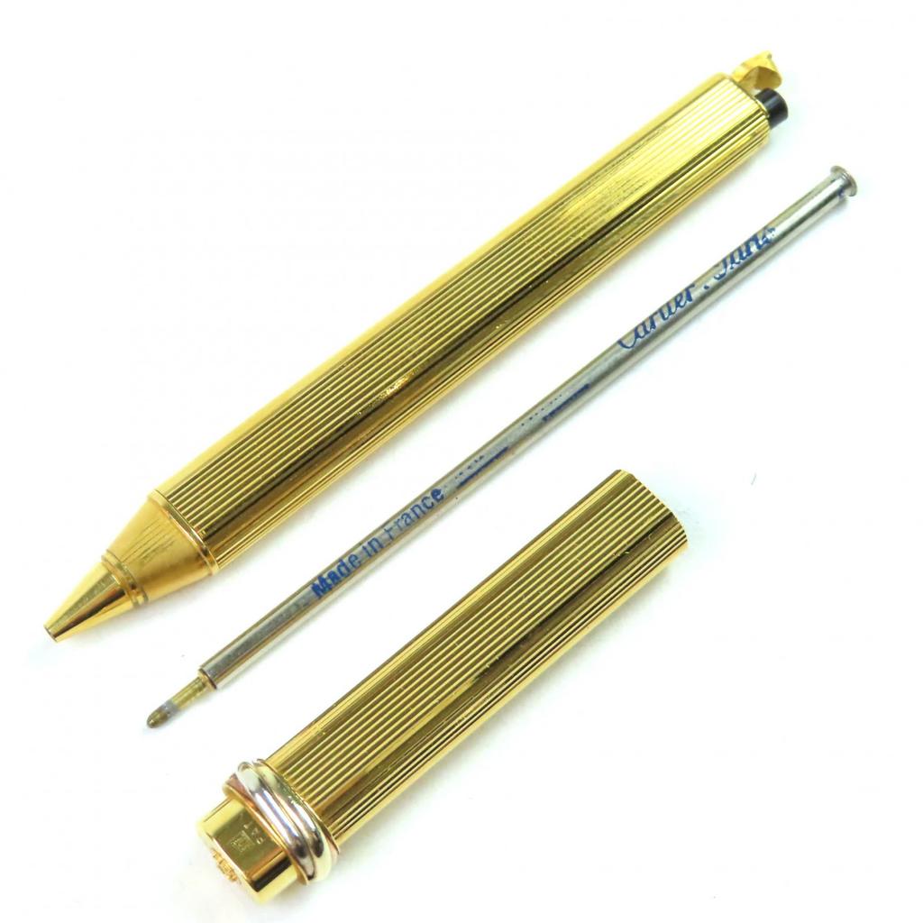 Very Good Cartier Ballpoint pen Trinity Stripe Oval Cap Black gold mens Used