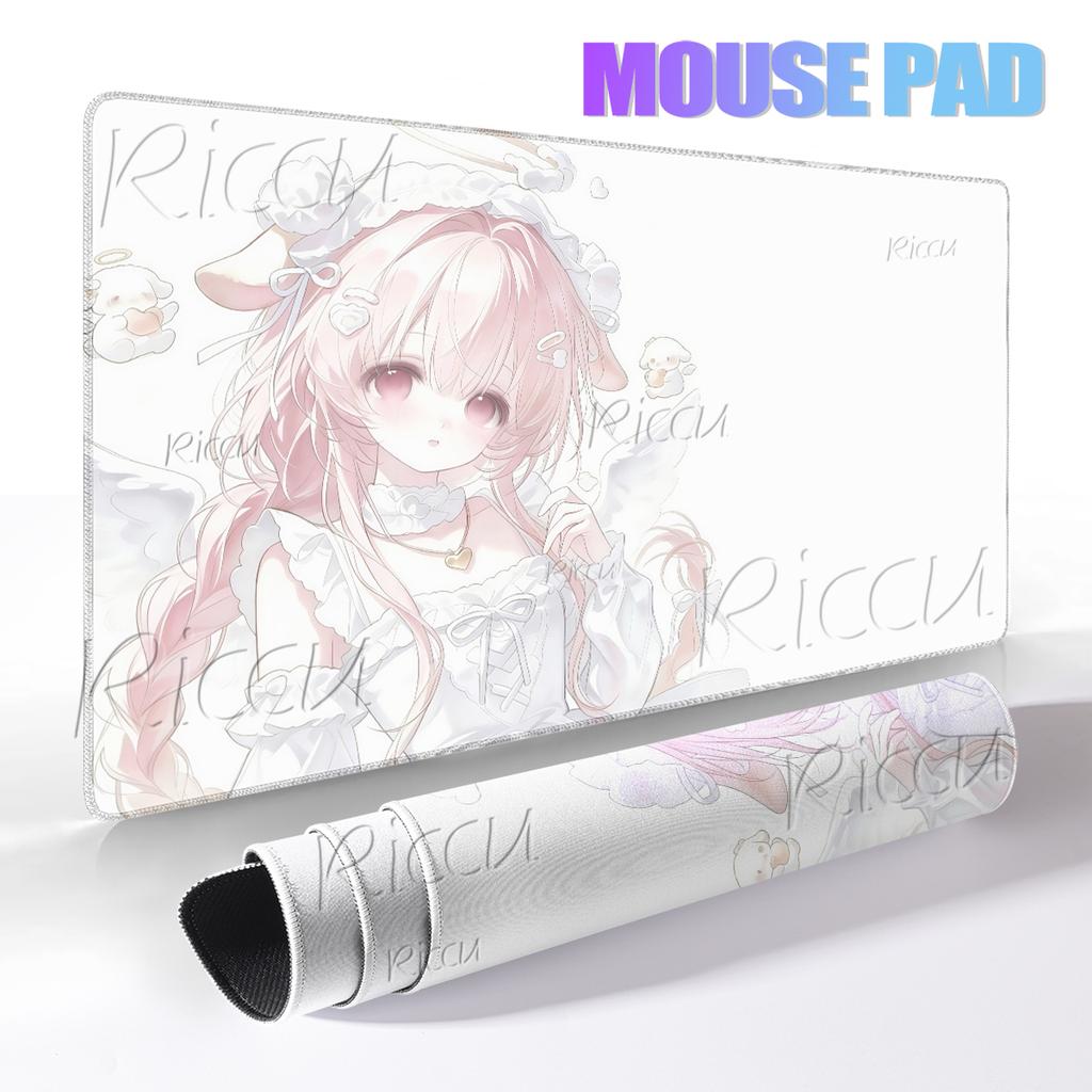 Anime Niedliche Engelsmädchen Mauspads Laptop Gaming Erweiterte Schreibtischunterlage PC Kawaii Gamer Schrank Mauspads XXL Tastaturteppich Rosa Teppich