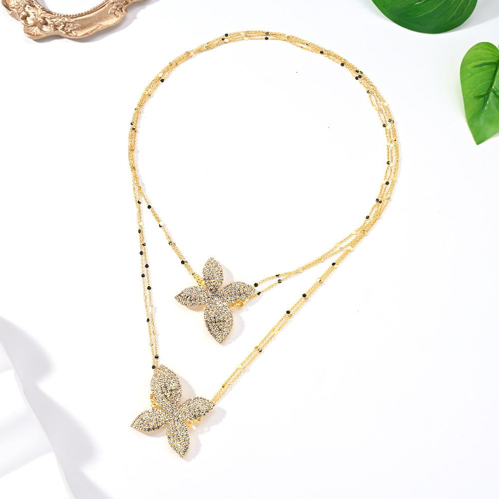 Hot-selling Petal Pendant Necklace Stacked Double Rhinestone Necklace Banquet Accessories Women's Necklace