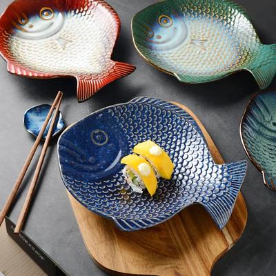 Fish Shape Ceramic Dinner Plate Sushi Plates Fruit Tray Salad Bowl Soup Plate Steak Plates Sashimi Disc Dessert Bowl Snack Dish