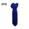 Women Summer O Neck Short Sleeve Gown Dress High Waist Side Ruffle Decor Split Hem Slim Fit Hip Wrapped Evening Party Dress