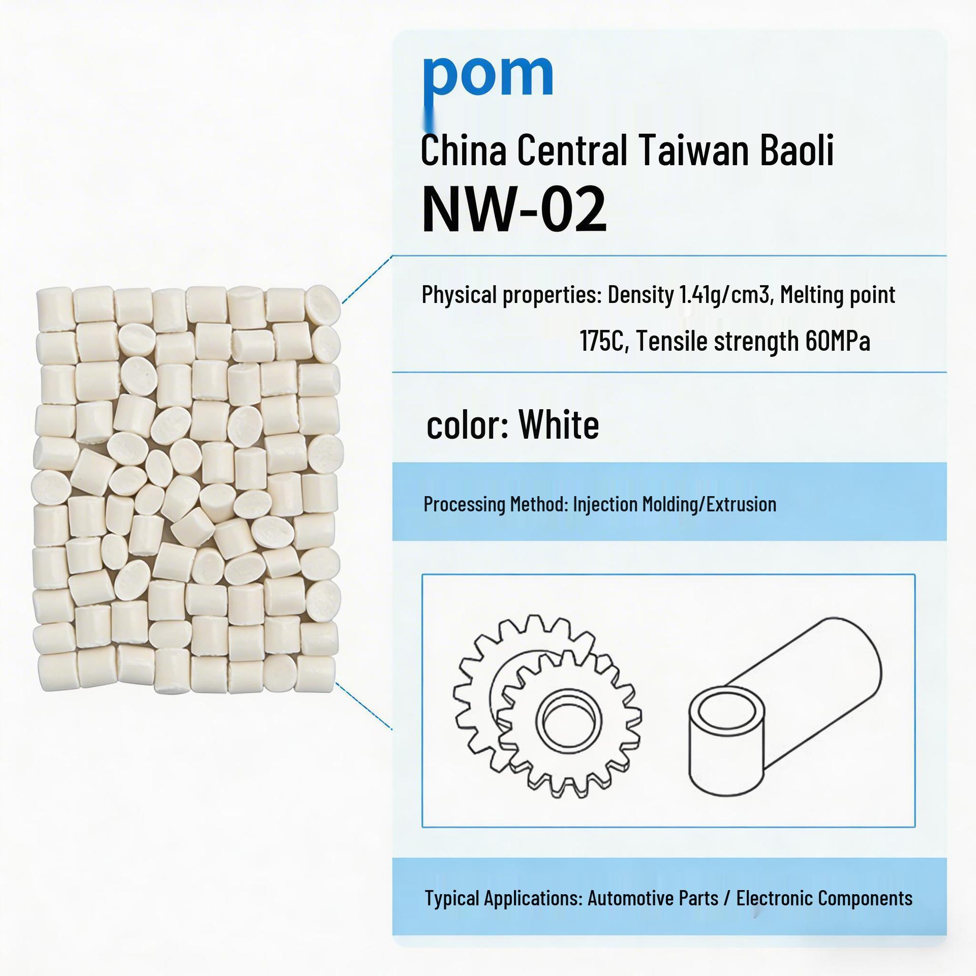 

POM Taiwan Baoli NW-02 High Lubricity Wear-Resistant Plastic Granules for Automotive and Home Appliance Applications