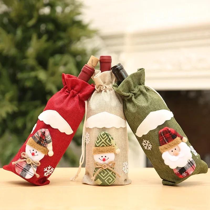 Christmas Wine Bottle Cover Wine Bag Linen Christmas New Champagne Wine Bottle Cover Bottle Bag Dining Table Decoration