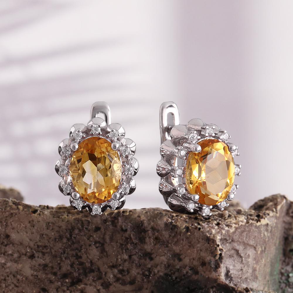 925 Sterling Silver Ring Earrings Pendant Necklace Nautral Oval 7*9mm Citrine Fine Jewelry Set for Women's Banquet Birthday Gift
