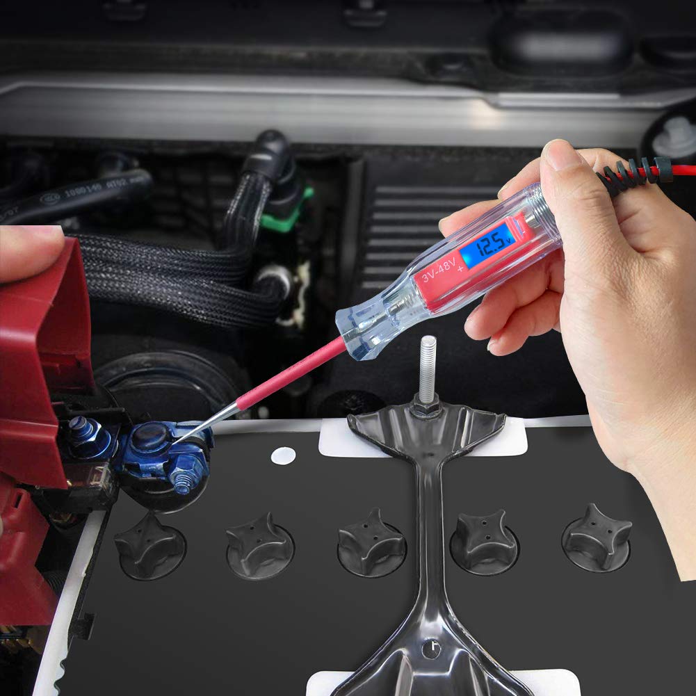 Heavy Duty 3-65V Backlit Digital LCD Circuit Tester, Test Light With 140 Inch Extended Spring Wire, Car Truck Low Voltage & Light Tester With