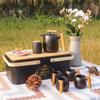 SOTECH Tea Set Gift Outdoor Stylish Portable Travel Tea Utensil Wooden Metal Box Black Porcelain Tea Cup Cute Tea Storage Tea Chinese Tea Travel