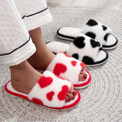Pantofole di peluche stampate a forma di cuore, scarpe di peluche leggere e morbide, scarpe da camera da letto antiscivolo
