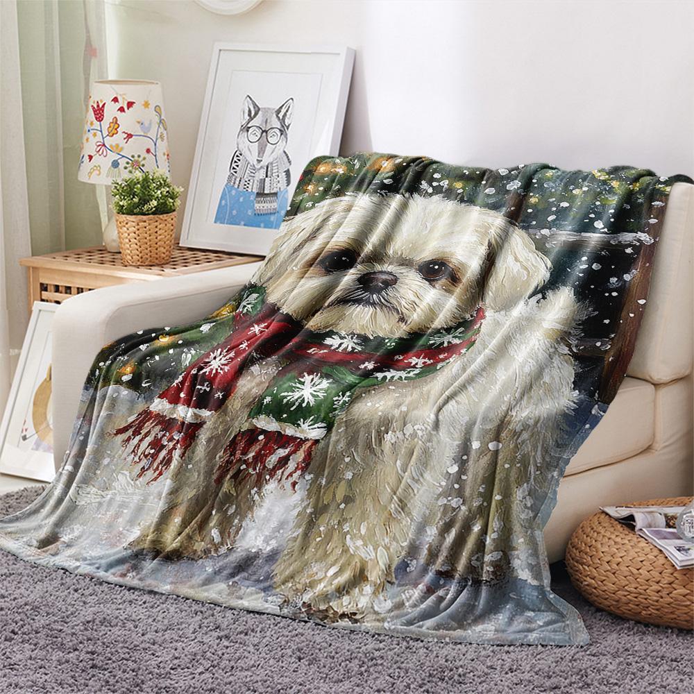 Shih Tzu Print Flannel Blanket, High quality Comfortable for All Seasons, Home Decor, Warmth and Comfort, Perfect for Christmas Gifts