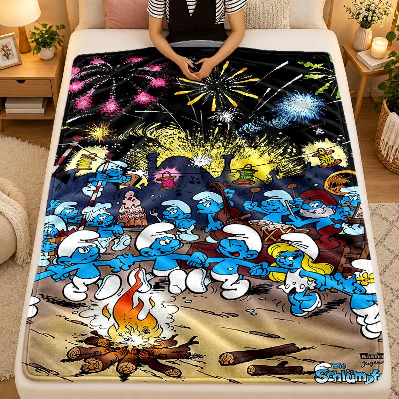 Flannel BlanketSmurfs cute Warm Soft Throw Blanket for Indoor Sofa Bed Living Room Use