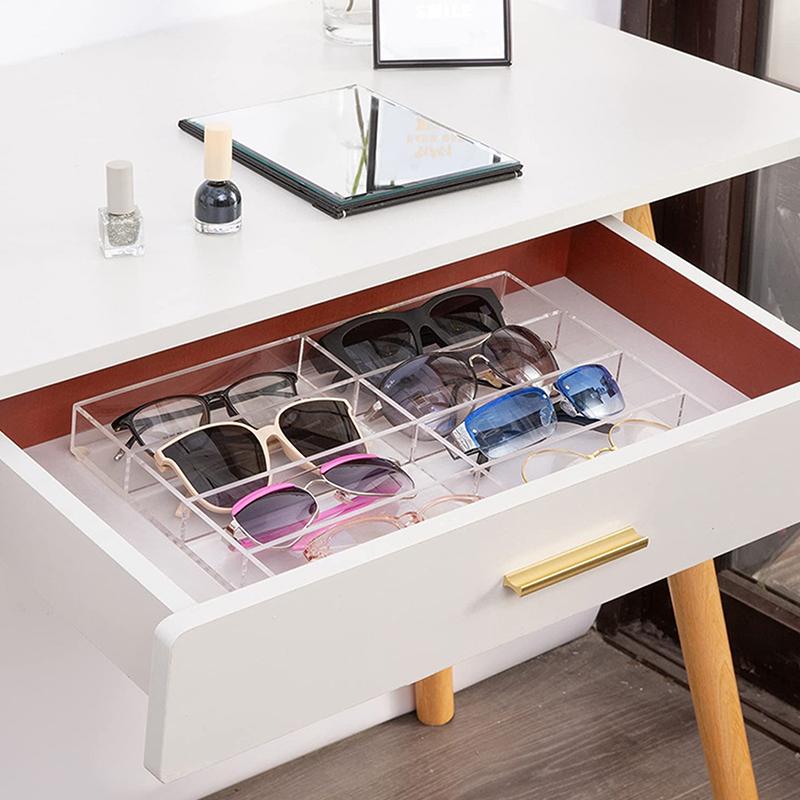Klares Acryl-Sonnenbrillenhalter-Displayfach mit 6 Fächern, Schubladen-Organizer, Aufbewahrungskoffer für Sonnenbrillen, Make-up-Schubladenfach